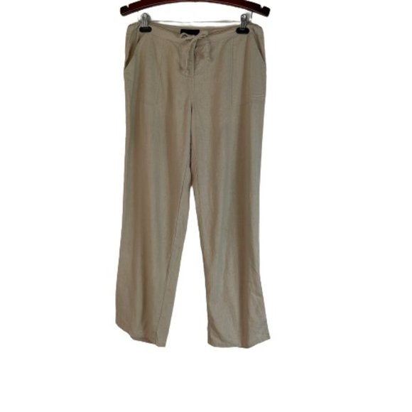 Me Jane Pants - Me Jane Linen Blend Wide Leg Pants Tan L Large